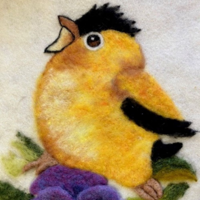 Needlefelt a Fiber Painting of a Whimsical Goldfinch Workshop  with Irene Heckel-Volpe on May 2
