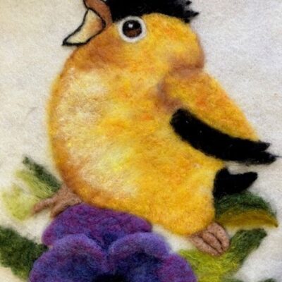 Needlefelt a Fiber Painting of a Whimsical Goldfinch Workshop  with Irene Heckel-Volpe on May 2